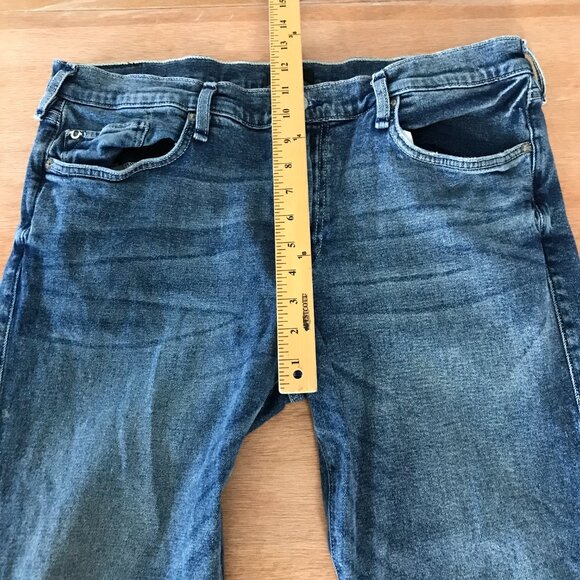 True Religion Geno Relaxed Slim Jeans Men 36x33 Blue Mid Rise Distressed Stretch - Picture 8 of 13